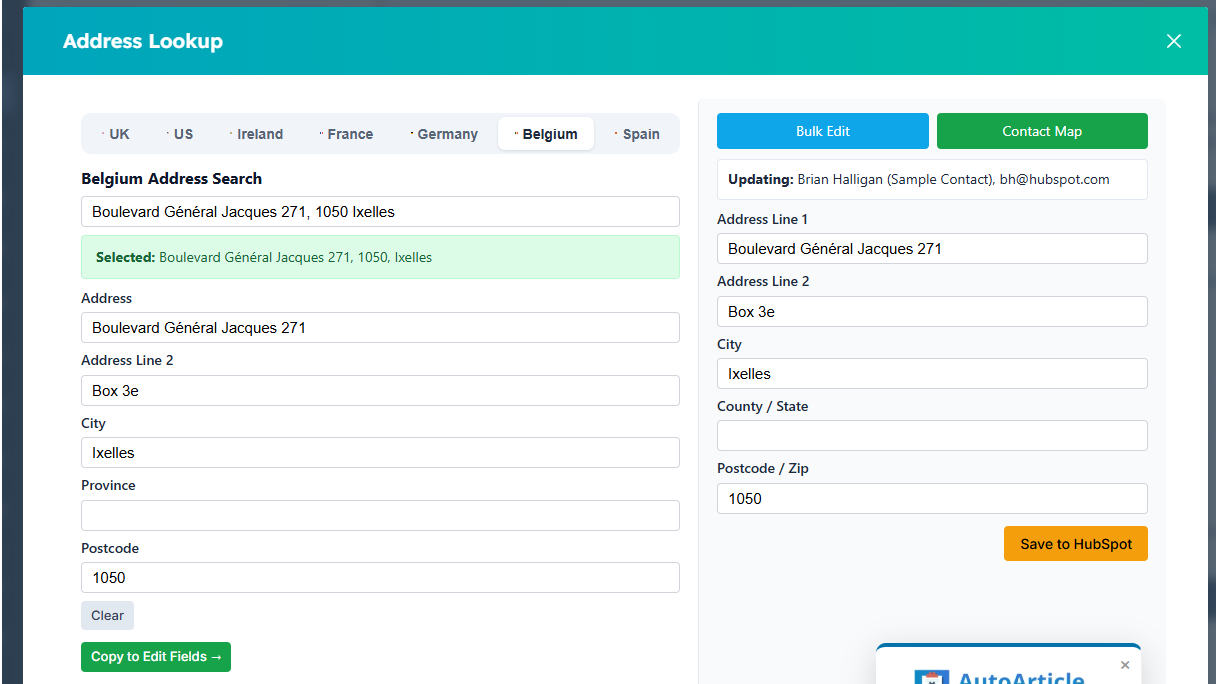 address lookup for france, germany, spain, belgium